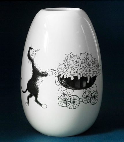 DUB107 Famiglia con la Carrozzina Vaso Ceramica Dubout Gatti Parastone