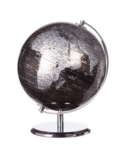 Mappamondo Nero Argento Base Metallo 64659