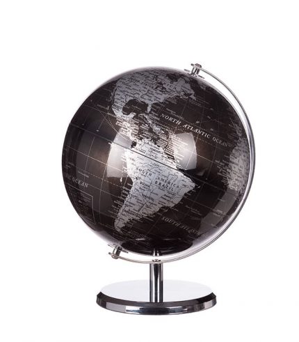 Mappamondo Nero Argento Base Metallo 64660