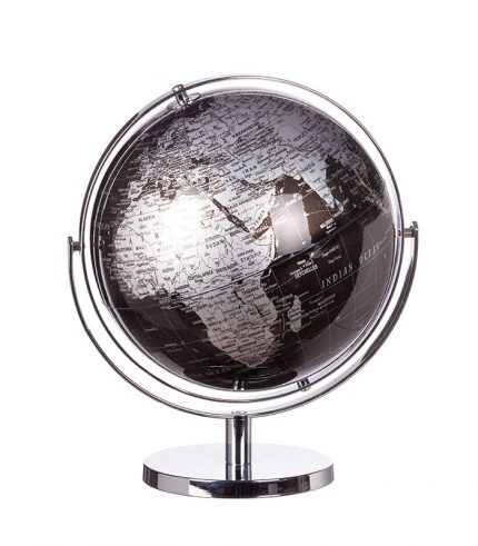 Mappamondo Nero Argento Base Metallo 64661