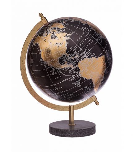 Mappamondo Nero Oro Base Pietra 65858